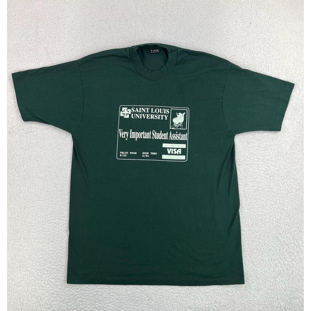 Vintage Saint Louis University Visa Shirt Mens XL Green Graphic Tee 90s